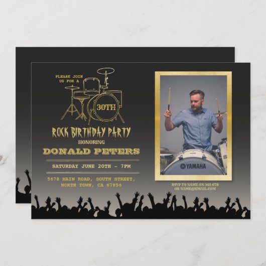 ロックバースデーパーティーフェスティバル群衆音楽写真 招待状 (正面/裏面)