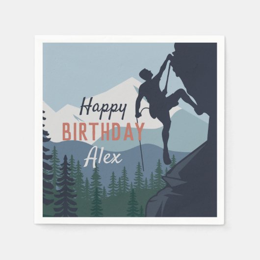 ロックパーソナライズされた登山テーマハッピーバースデー スタンダードカクテルナプキン (正面)