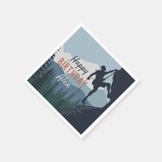 ロックパーソナライズされた登山テーマハッピーバースデー スタンダードカクテルナプキン (角)