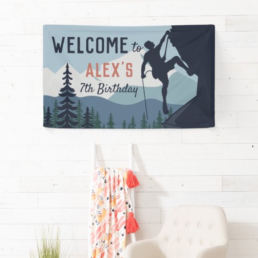 ロックパーソナライズされた登山誕生日パーティーへようこそ 横断幕 (インサイチュ)