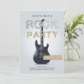 ロックパーティーエレキギター大人ブラック誕生日 招待状 (スタンド正面)