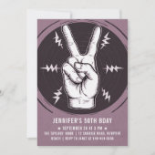 ロックパーティーピースサインピンクアダルトモダン誕生日 招待状 (正面)