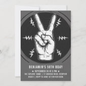 ロックパーティーピースサインBW大人のモダンおもしろい誕生日 招待状 (正面)