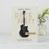 ロックパーティーブラックギターアダルトモダンおもしろい誕生日 招待状 (スタンド正面)