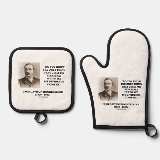 ロックフェラーが私の配当来を引用文に見て 鍋つかみ&鍋敷きセット (正面)