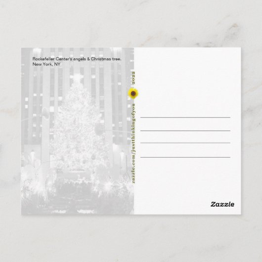 ロックフェラーセンターの天使&クリスマスツリー – ポストカード (裏面)