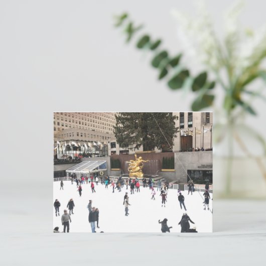 ロックフェラーセンターアイススケートで滑るリンクリスクリスマスニューヨーク シーズンポストカード (スタンド正面)