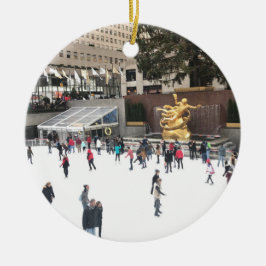 ロックフェラーセンターアイススケートで滑るリンクNYC写真 セラミックオーナメント