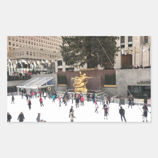 ロックフェラーセンターアイススケートで滑るリンクNYC写真 長方形シール (正面)