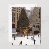 ロックフェラーセンタークリスマスツリースケートで滑るリンクNYC シーズンポストカード (正面/裏面)
