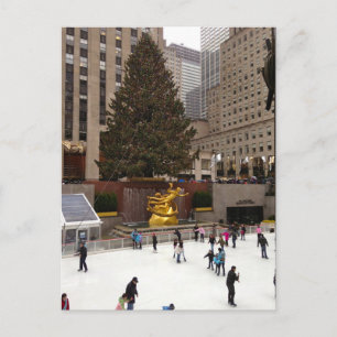 ロックフェラーセンタークリスマスツリースケートで滑るリンクNYC シーズンポストカード