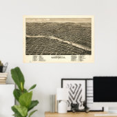 ロックフォードイリノイ1880アンティークパノラママップ ポスター (ホームオフィス)