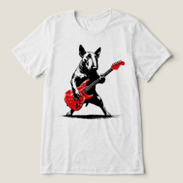 ロックブルテリアの犬が赤いエレクトリックギターを演奏 トライブレンドTシャツ