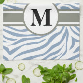 ロックブルーサファリゼブラとモノグラム キッチンタオル (折り畳み)