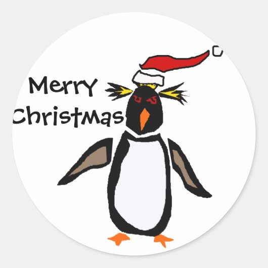 ロックホッパーペンギンクリスマスアート ラウンドシール (正面)