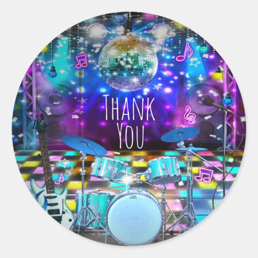 ロックポップ・アートのスターダンスパーティー誕生日ミュージカルの好意 ラウンドシール (正面)