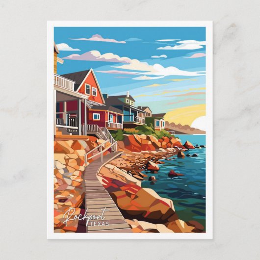 ロックポートテキサス州トラベルヴィンテージイラストレーション ポストカード (正面)