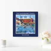 ロックポートハーバーマサチューセッツニューイング絵画ランドズ スクエア壁時計 (ホーム)