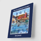 ロックポートハーバーマサチューセッツニューイング絵画ランドズ スクエア壁時計 (傾斜)