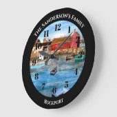 ロックポートハーバーマサチューセッツニューイング絵画ランドズ ラージ壁時計 (傾斜)