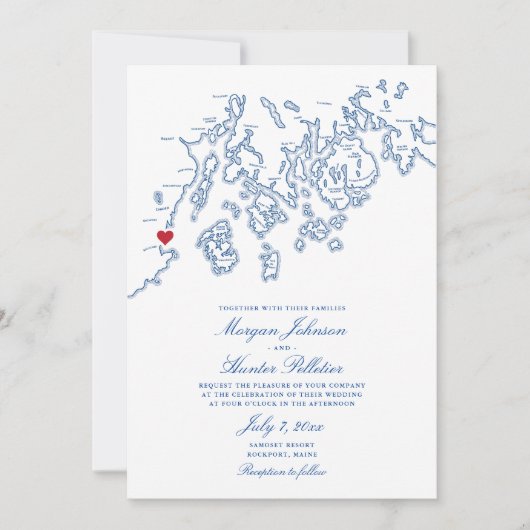 ロックポートメーンエレガントマップNavy Blue結婚's 招待状 (正面)
