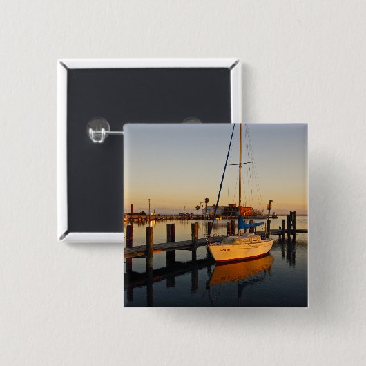 ロックポート、テキサス州港の日没 缶バッジ (正面&裏面)