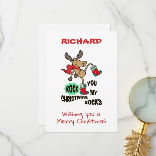 ロックマイクリスマスソックスカスタムのクリスマスカード サンキューカード (正面/裏面インサイチュ)