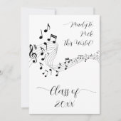 ロックミュージックの黒と白の写真を使った卒業発表 招待状 (正面)