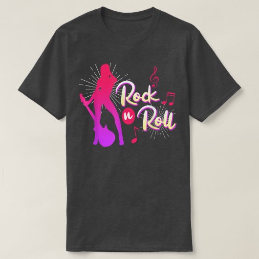 ロックミュージックギタリストのギターことわざロックアンドロール Tシャツ (デザイン正面)