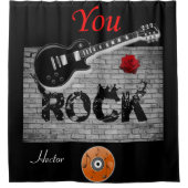 ロックミュージックギターブラックシャワーカーテン シャワーカーテン (正面)