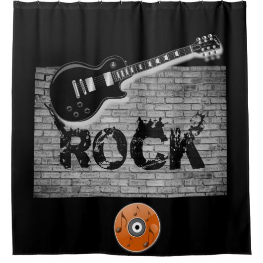ロックミュージックギターブラックショーカーテン シャワーカーテン (正面)