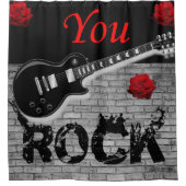 ロックミュージックギターブラックショーカーテン シャワーカーテン (正面)