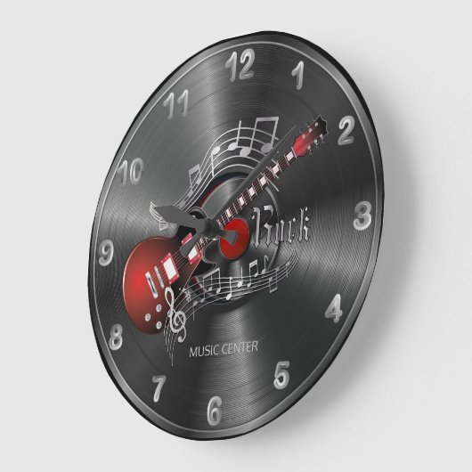 ロックミュージックギター – 赤 ラージ壁時計 (傾斜)