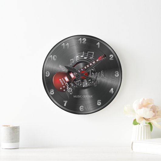 ロックミュージックギター – 赤 ラージ壁時計 (ホーム)