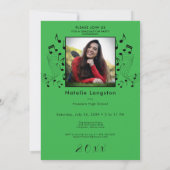 ロックミュージックブラック&グリーンフォト卒業パーティー 招待状 (裏面)