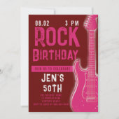 ロックミュージックミュージシャンギターアダルトピンク誕生日 招待状 (正面)