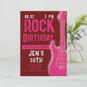 ロックミュージックミュージシャンギターアダルトピンク誕生日 招待状 (スタンド正面)