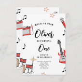 ロックミュージック誕生日招待状ギターとドラム 招待状 (正面/裏面)