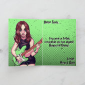 ロックミュージック10代のガールグリーンギター17誕生日 カード (内部)