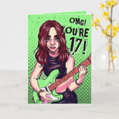 ロックミュージック10代のガールグリーンギター17誕生日 カード (黄色い花)