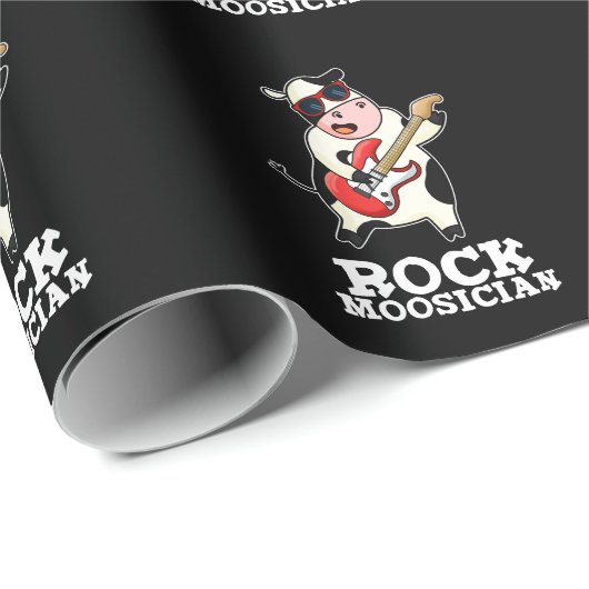 ロックモースおもしろいシアンカウミュージシャンプンダークBG ラッピングペーパー (ロールコーナー)