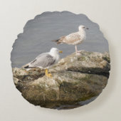 ロックラウンドピロー上のカモメ ラウンドクッション (正面)