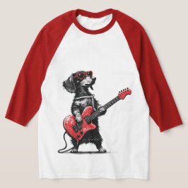 ロックラブドッグ - ハートギターアート Tシャツ