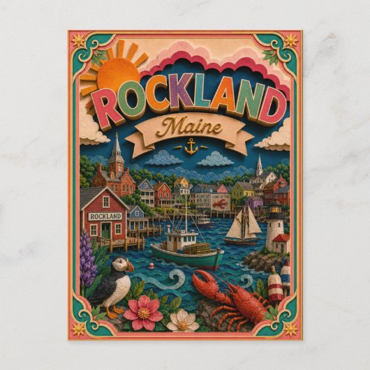 ロックランド メイン州 ペーパーアート PopCut States ポストカード (正面)