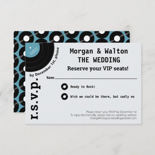 ロックレコードアルバムコンサートスタイルシンプルRSVP 出欠カード (正面/裏面)
