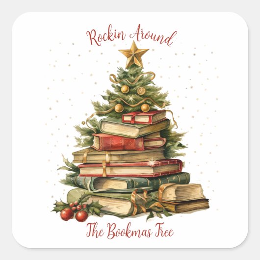ロックンのまわりにザブックマツリー、ブック恋人 スクエアシール (正面)