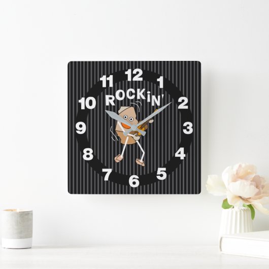 ロックンギター スクエア壁時計 (ホーム)