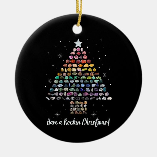 ロックンクリスマスクリスタルジェムツリーロックハウンドを持っている セラミックオーナメント (正面)