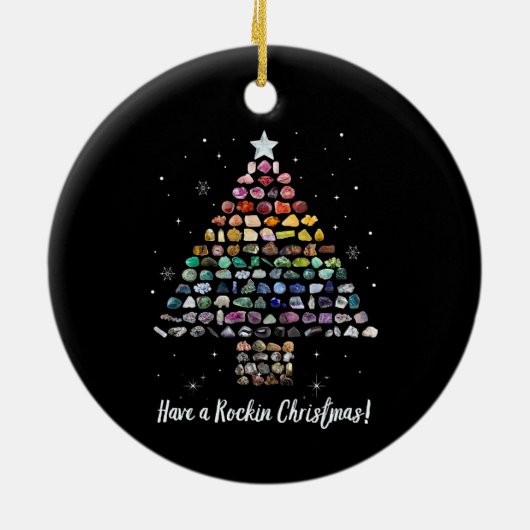 ロックンクリスマスクリスタルジェムツリーロックハウンドを持っている セラミックオーナメント (裏面)