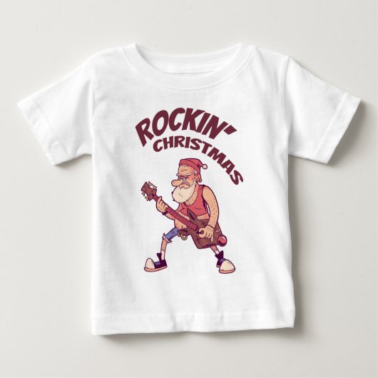 ロックンクリスマス、サンタとギターインヴィータ ベビーTシャツ (正面)